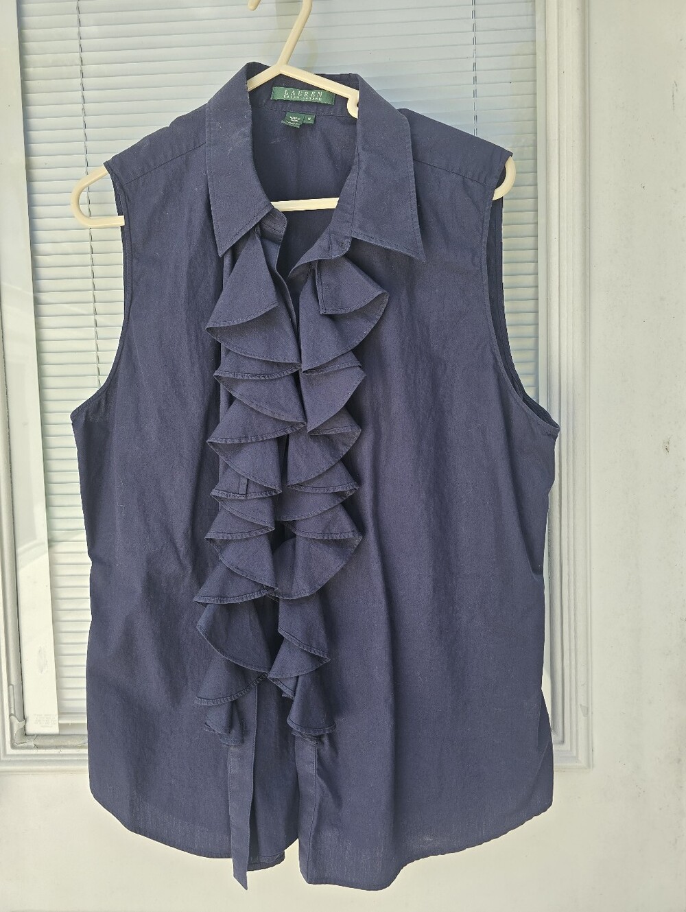 Lauren Ralph Lauren Navy Sleeveless Ruffle-Front Collar Blouse 16